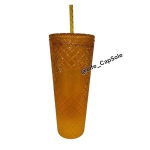 Starbucks Tumbler Orange Mango Gradient Diamond Grid Jewel Venti Cold Cup‎ 24oz